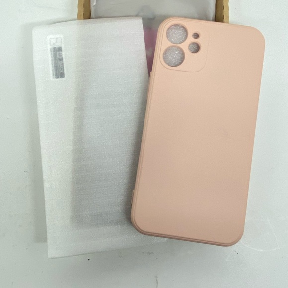 LIGHT PINK SILICONE PHONE CASE FOR IPHONE 12 MINI W/GLASS SCREEN PROTECTOR - Picture 5 of 5